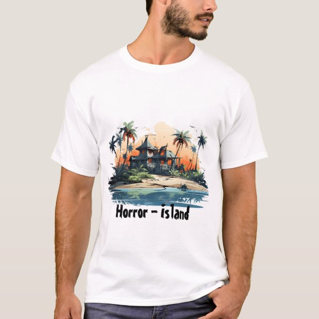 Horror Island with Whimsical Cartoon Design T-Shirt (Front)