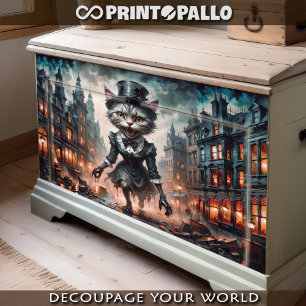 Horror maiden cat running in terror London city Tissue Paper