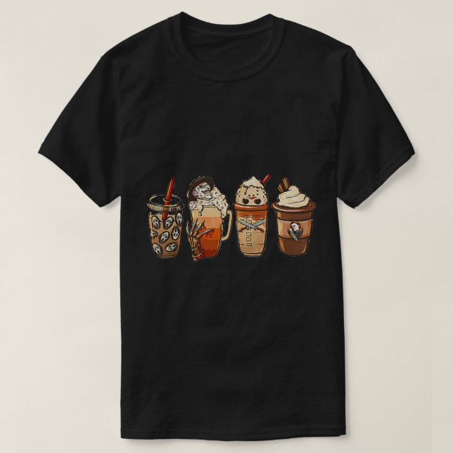Horror Movie And Coffee Halloween Spooky Season Co T-Shirt (Design Front)