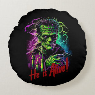 Horror Movie Frankenstein Monster, Halloween Throw Round Cushion