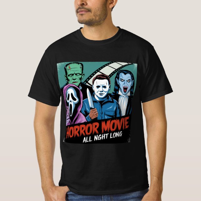 Horror Movie Marathon All Night Long T-Shirt (Front)