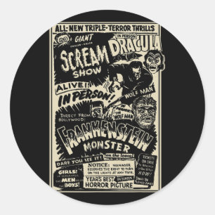 Horror Movie Monster Mummy Dracula Werewolf Franke Classic Round Sticker