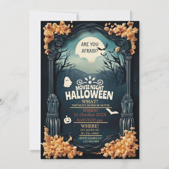 HORROR MOVIE NIGHT HALLOWEEN PARTY INVITATION (Front)