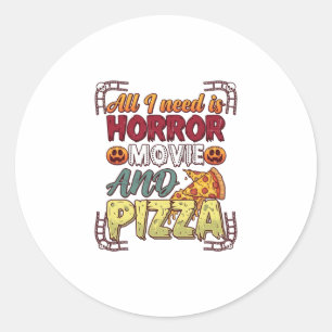 Horror Movie Pizza Halloween Pumpkin Skull Slice_1 Classic Round Sticker