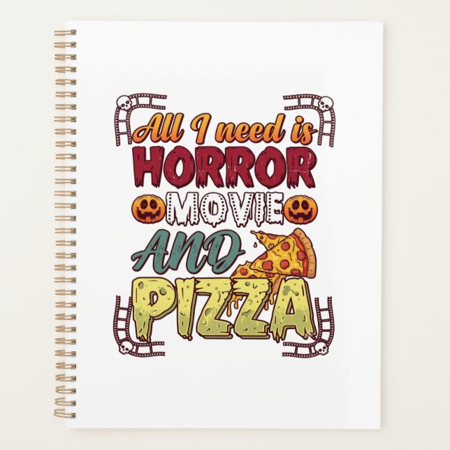 Horror Movie Pizza Halloween Pumpkin Skull Slice_1 Planner (Front)