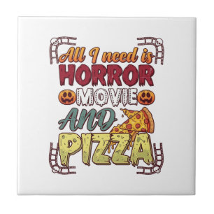 Horror Movie Pizza Halloween Pumpkin Skull Slice_1 Tile