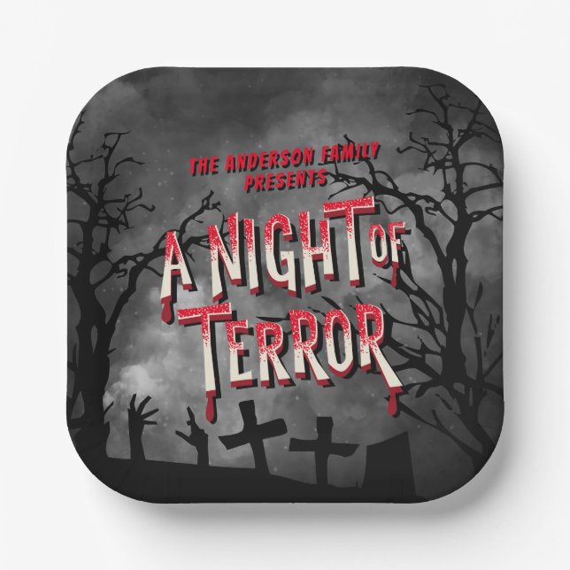 Horror Movie Poster Adult Halloween Party Invite Paper Plate (Front)