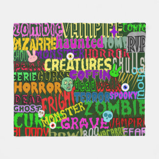 Horror Movie Style Words Collage Green Fleece Blanket
