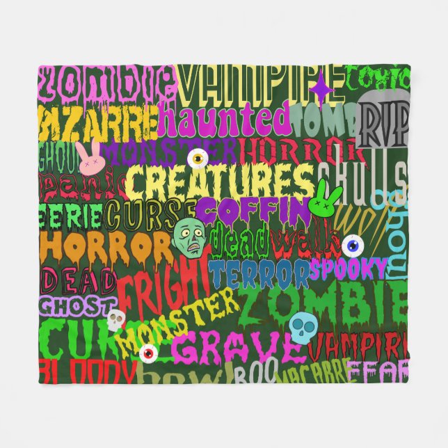 Horror Movie Style Words Collage Green Fleece Blanket (Front (Horizontal))