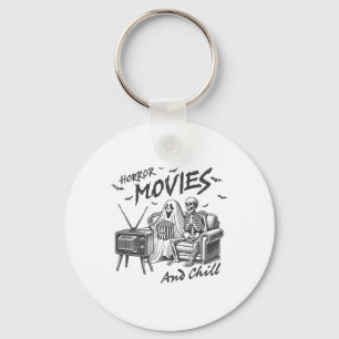 Horror Movies And Chill Halloween Themed Graphic F Key Ring