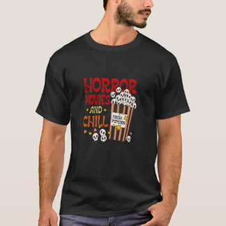 Horror Movies And Chill skull popcorn funny Hallow T-Shirt