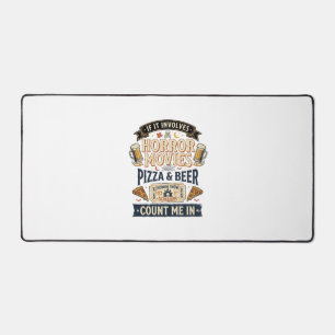 Horror Movies Pizza Beer Funny Halloween_1 Desk Mat