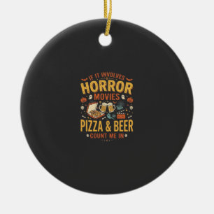 Horror Movies Pizza Beer Halloween Design_1 Ceramic Tree Decoration