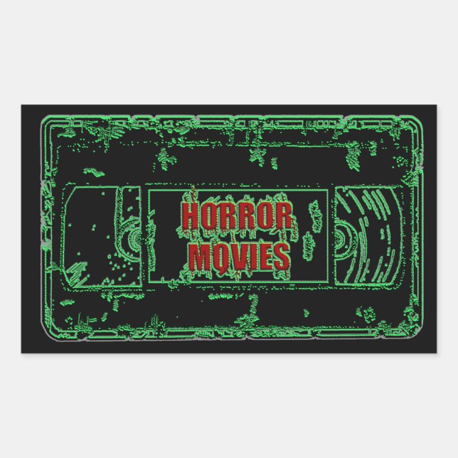 Horror Movies VHS-Neon Green Rectangular Sticker (Front)