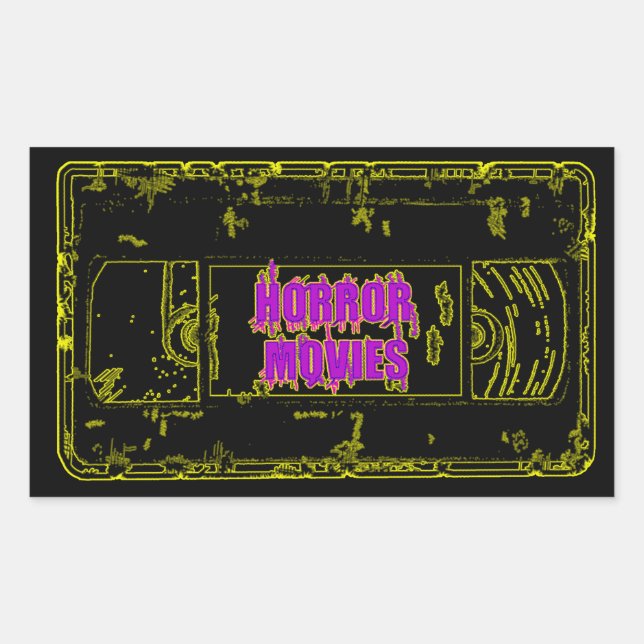 Horror Movies VHS-Yellow/Purple Rectangular Sticker (Front)