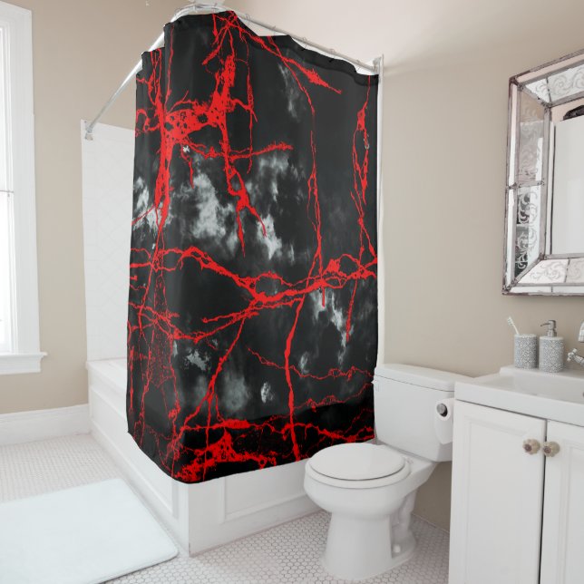 Horror Night Goth - Black and White,Red Shower Curtain (In Situ)