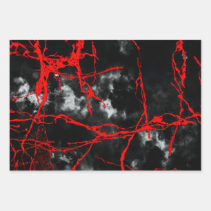 Horror Night Goth - Black and White,Red Wrapping Paper Sheet