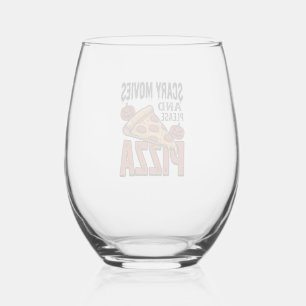 Horror Pizza Shirt for Scary Movie Night Fans_1 Stemless Wine Glass