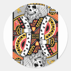 Horror Skeleton King Playing Card Classic Round Sticker