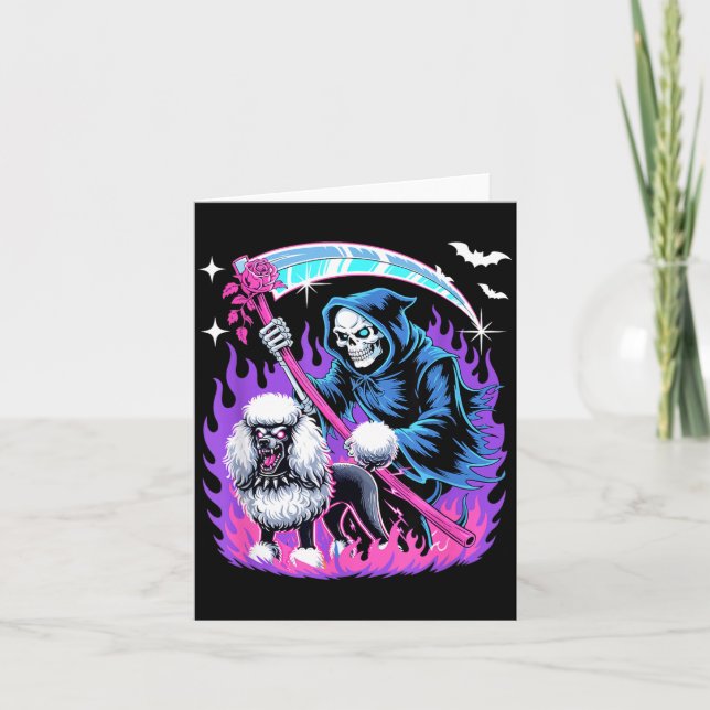 Horror Skeleton With Poodle Halloween Dog Lover Card (Front)