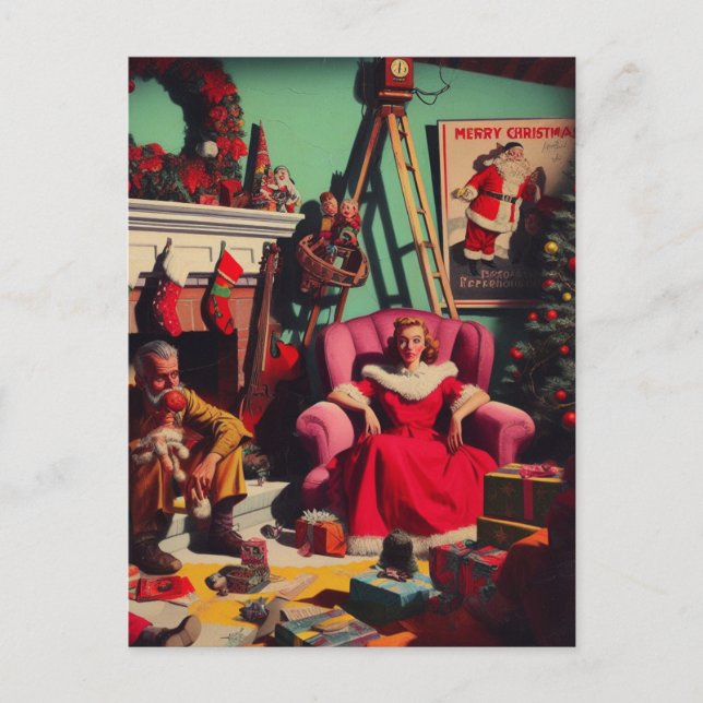 Horror Spooky Christmas Retro Family Portrait Postcard (Front)