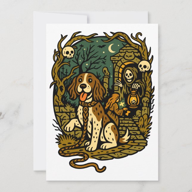 Horror Spooky Skeleton Dog Aesthetic Invitation (Front)