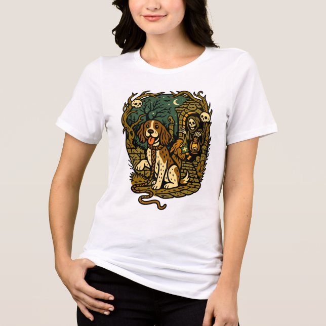 Horror Spooky Skeleton Dog Aesthetic Tri-Blend Shirt (Front)