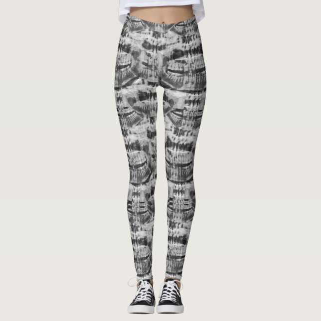 horror teeth black and white pattern leggings (Front)