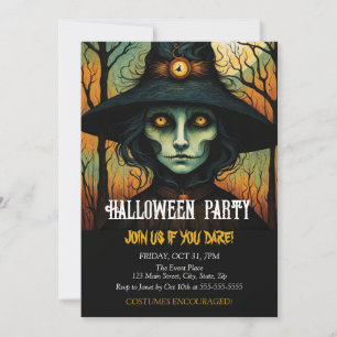 Horror Witch Face Costume Halloween Birthday Invitation