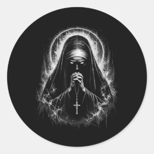Horror Y Nun Demon Unholy Evil Occult Alt Y Goth Classic Round Sticker