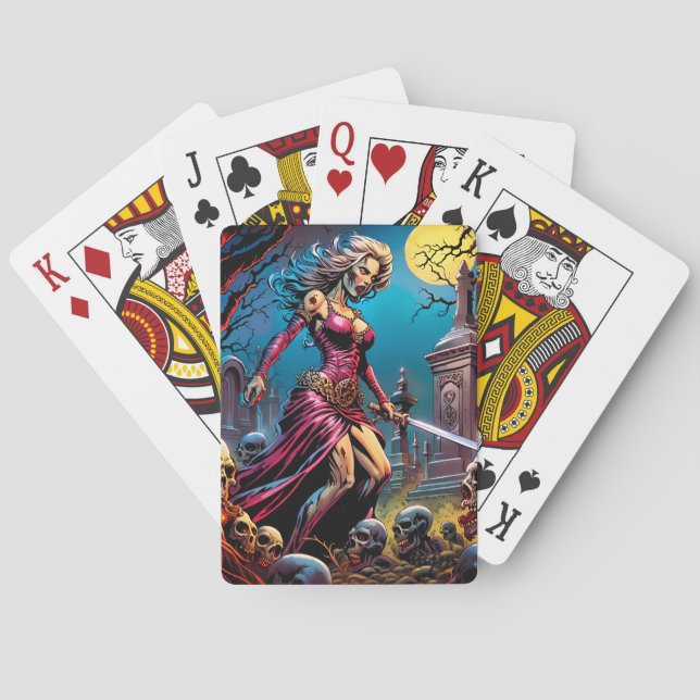 Horror Zombie Girl With Sword Playing Cards (Back)