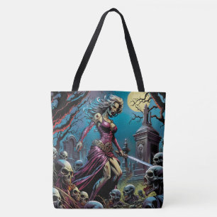 Horror Zombie Girl With Sword Tote Bag