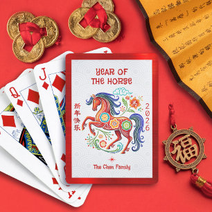 Horse 2026 Papercut Chinese Lunar New Year Red Playing Cards