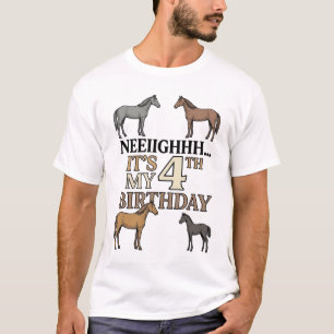 Horse 4th Birthday Vintage Engraving Kids Party De T-Shirt