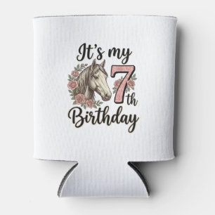 Horse 7th Birthday Girl Floral Vintage Shirt Desig Can Cooler