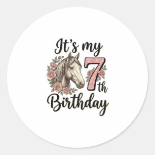 Horse 7th Birthday Girl Floral Vintage Shirt Desig Classic Round Sticker