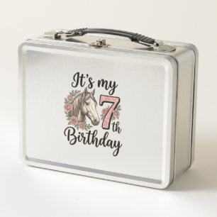 Horse 7th Birthday Girl Floral Vintage Shirt Desig Metal Lunch Box