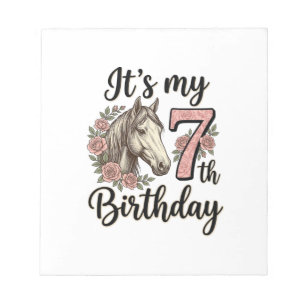 Horse 7th Birthday Girl Floral Vintage Shirt Desig Notepad