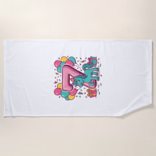Horse 7th Birthday Party Cute Pony Vector Design_1 Beach Towel