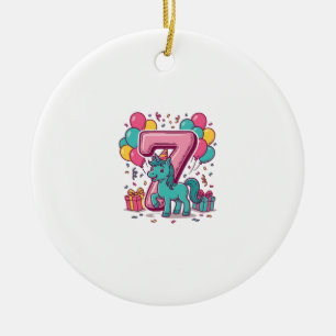 Horse 7th Birthday Party Cute Pony Vector Design_1 Ceramic Tree Decoration