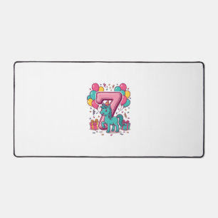 Horse 7th Birthday Party Cute Pony Vector Design_1 Desk Mat