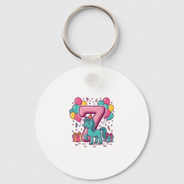 Horse 7th Birthday Party Cute Pony Vector Design_1 Key Ring (Front)