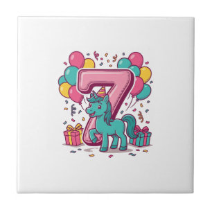 Horse 7th Birthday Party Cute Pony Vector Design_1 Tile
