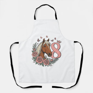 Horse 8th Birthday Floral Vintage Engraving Design Apron