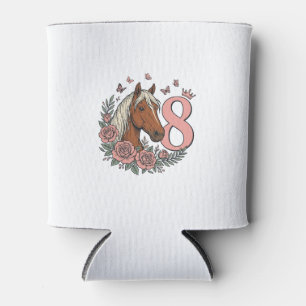 Horse 8th Birthday Floral Vintage Engraving Design Can Cooler