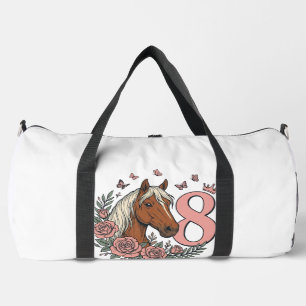 Horse 8th Birthday Floral Vintage Engraving Design Duffle Bag