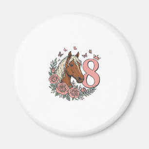Horse 8th Birthday Floral Vintage Engraving Design Magnet