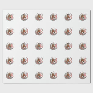 Horse 8th Birthday Floral Vintage Engraving Design Wrapping Paper