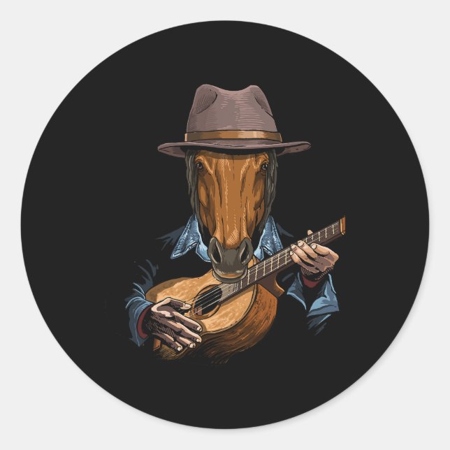 Horse Acoustic Guitar Horse Guitar Player Farm Ani Classic Round Sticker (Front)