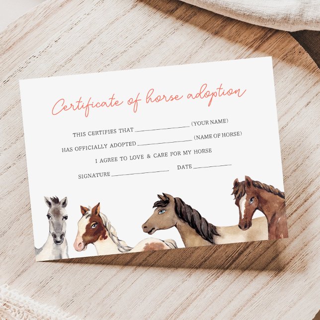 Horse Adoption Fill in Certificate Card (Creator Uploaded)